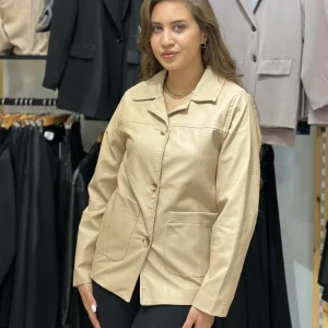 Veste beige en simili-cuir