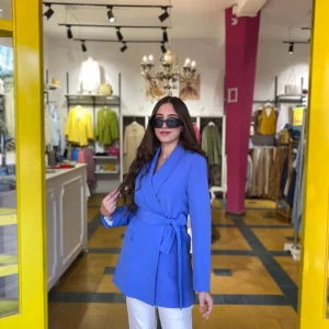 Blazer bleu saphir à col châle