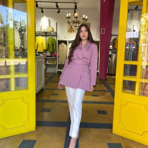 Blazer rose balais à col châle