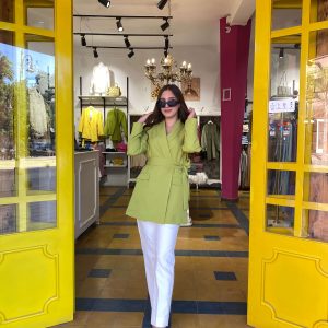 Blazer vert pistache à col châle