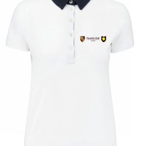 Polo Manches Courtes Femme Blanc col Bleu Marine